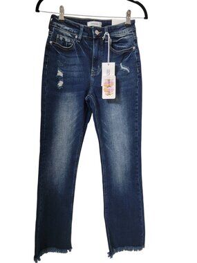 Zenana Size 26 "Day to Day" Medium to Dark Wash Distressed Denim Blue Jeans, NEW